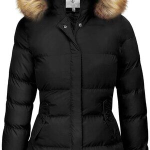 Women's Winter Thicken Puffer Coat Warm Jacket with Faux Fur Removable Hood